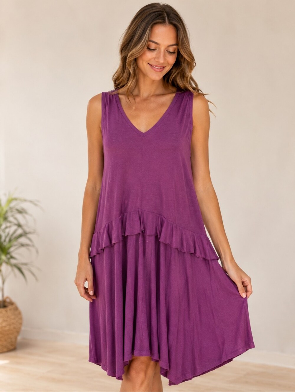 Lightweight, stretchy fabric drapes beautifully for an effortless boho-inspired